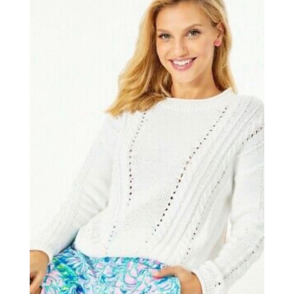 Womens Lilly Pulitzer MAXCY SWEATER Resort White soft‎ cotton size S All Season